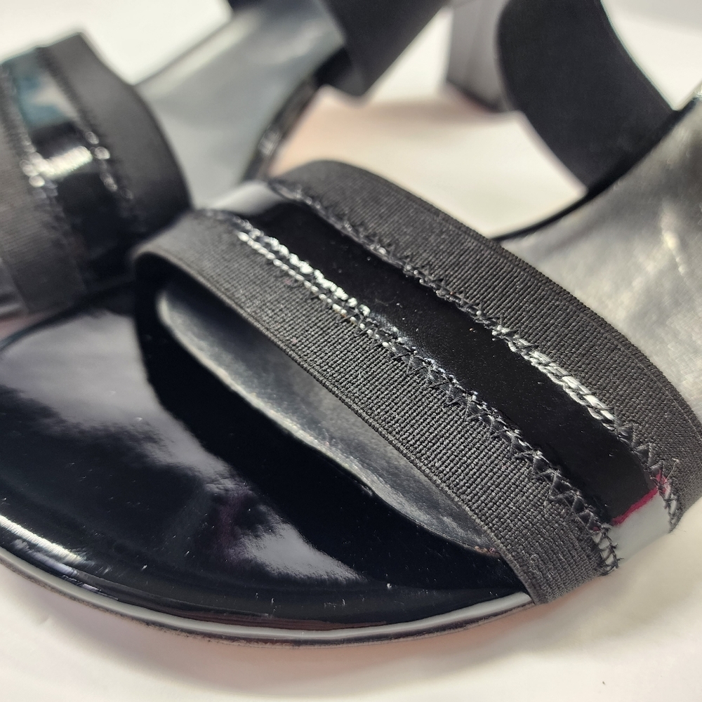STUART WEITZMAN Midexter Elastic Black Patent Leather High Heel Sandals 7.5m - Picture 4 of 12